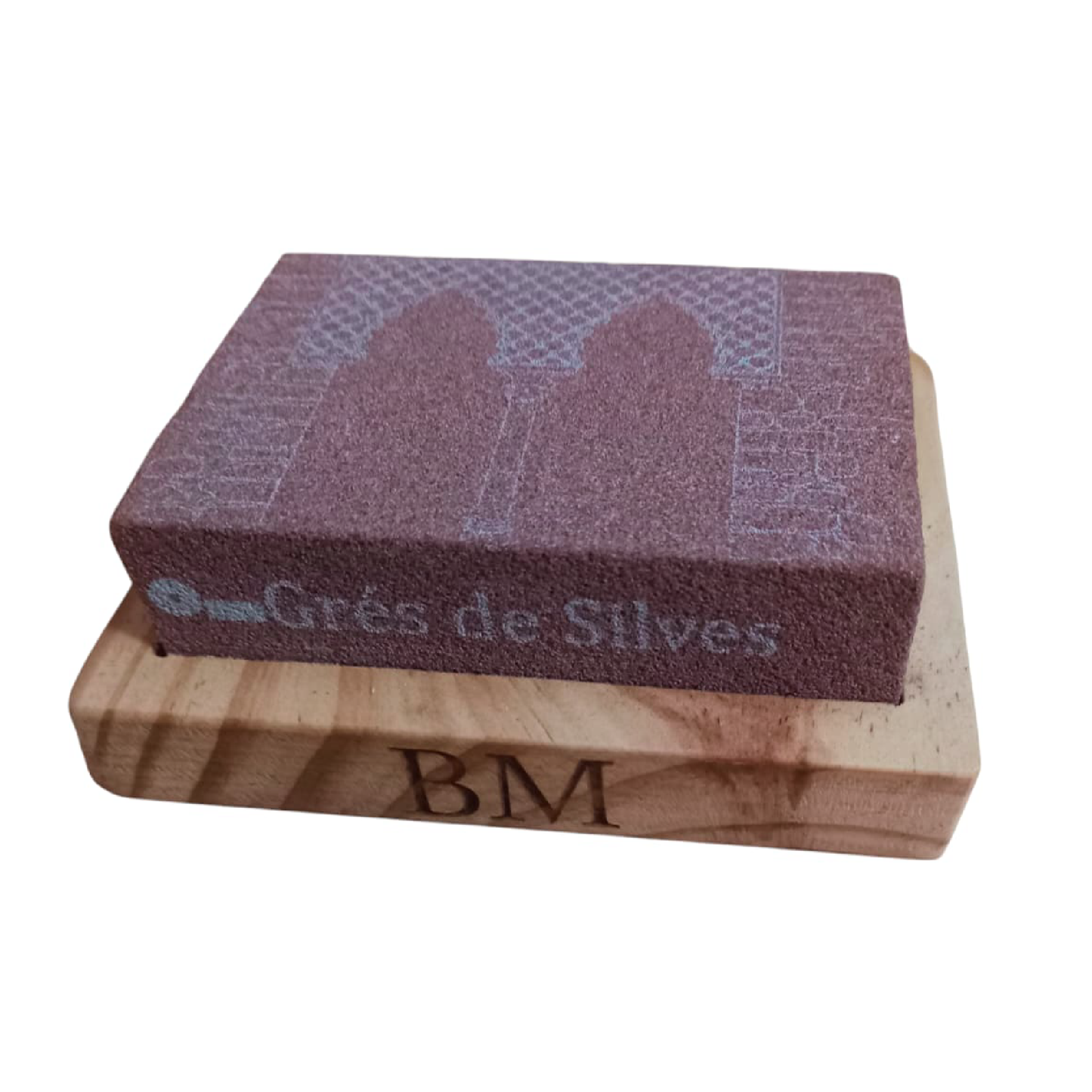 Pedra de Amolar Gravada com Base Artesanal de Madeira